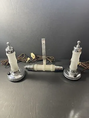 Vtg ART DECO Torpedo Skyscraper Bullet Glass Table/Boudoir & Headboard Lamp 3pcs • $120