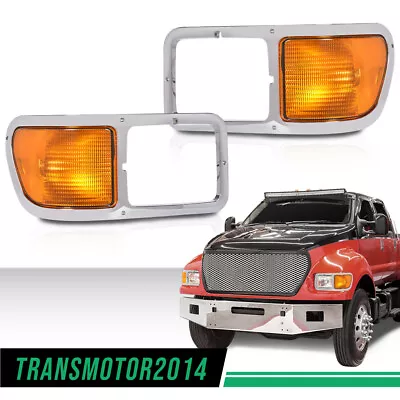 Left & Right Headlight Bezesl Signal Corner W/ Bulb Fit For 00-15 Ford F650 F750 • $177.90