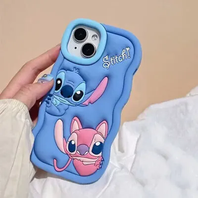 3D Lilo Stitch Wave Silicone Phone Case For IPhone 15 14 13 12 11 Samsung Cover • £7.40