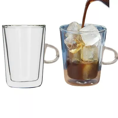 2 X DOUBLE WALL THERMO GLASS LATTE TEA COFFEE CAPPUCCINO CUPS MUGS 250ML NEW • £7.99