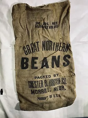 Vintage Great Northern Beans 100 LB Railroad Burlap Seed Sack Bag GA29 • $9.95