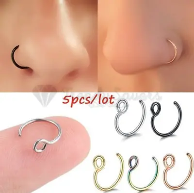 £3.99 • Buy 5Pcs Lip Fake Nose Rings Hypoallergenic Faux Septum Ring Clip On No Piercing
