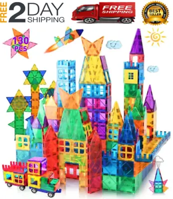 130 Pcs Magna Tiles Clear Colors 3D Set Magnetic Building Toy Magnet Blocks Kids • $74.95