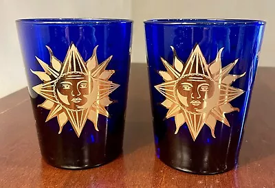 Vintage Culver Celestial Sun & Stars Cobalt Blue Cocktail Glasses 4” Pre-owned • $19.95