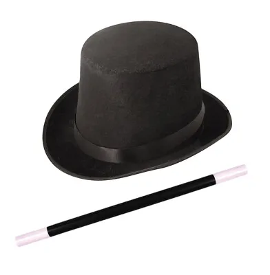 Adults Fancy Dress Magician Black Top Hat Magic Wand Topper Deluxe Magic Show • £3.99