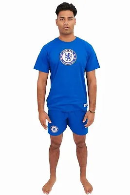 Mens Chelsea FC Football Cotton Pyjamas Set Nightwear Pjs Loungewear • £14.99