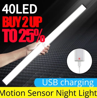 £5.60 • Buy Wireless LED PIR Motion Sensor Light Strip Cabinet Lamp Closet USB Rechargeable