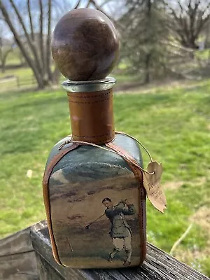 Vintage Noymez Golf Leather Covered Glass Liquor Bottle Decanter Made In Italy • $24