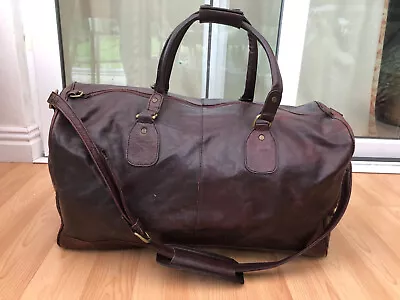 Mens Extra Large Leather Travel Holdall 58x38x35cm Full Grain Leather And Brass • £55