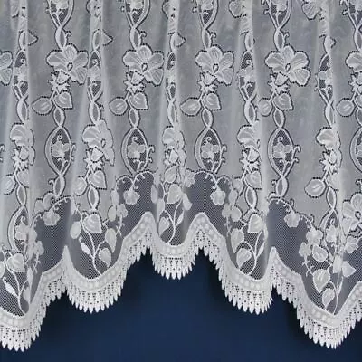 Andrea Lace Floral White Net Curtain Jardinieres Scalloped Hem  • £15.49