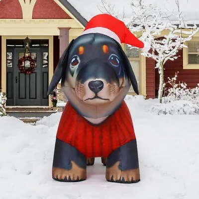  Cute Weiner Dachshund Puppy Dog W/ Santa Hat LED Airblown Inflatable Yard Decor • $24.95
