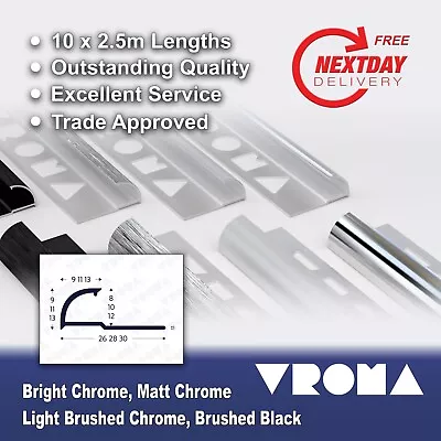 £79.99 • Buy 10X Round Quadrant Tile Trims Vroma Bright Chrome, Brushed, Matt, Black Finish