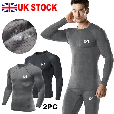 £18.99 • Buy 2x Mens Compression Armour Base Layer Top Long Sleeve Thermal Gym Sports Shirt