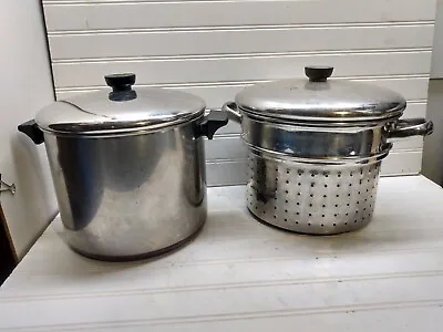 Revere Ware 8 Qt Stock Pot Stainless 6Qt Steamer Insert Colander Pasta & Lid • $119.99