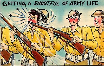 Getting A Snootful Of Army Life Linen Comic Military Postcard • $2.99