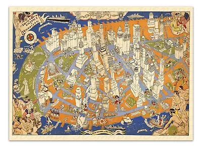 DOWNTOWN DISTRICT OF MANHATTAN 1938 Funny Historical Vintage Map Unframed PRINT • £10.55
