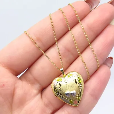925 Sterling Silver Gold Plated  Mom  Heart Locket Rolo Chain Necklace 18  • $24.99