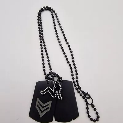 Sergeant Rank Mens Necklace Army Dog Tag Chain Diamonte Charm Metal Pendants • £11