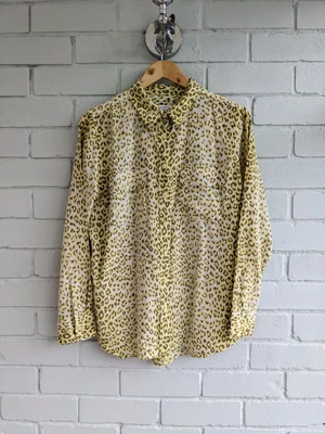 £85 • Buy Equipment Yellow And Black Animal Print Silk Shirt Size Large UK 12-14