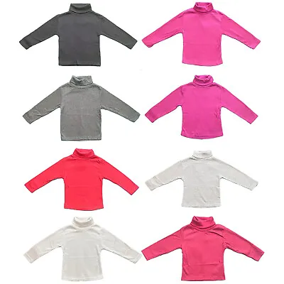 Baby Kids Plain Long Sleeve Top Boys Girls T-Shirt Thick Cotton Polo Neck Warm • £3.99