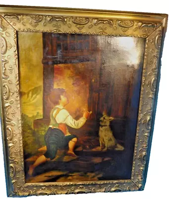 JOHN GEORGE BROWN 19th C. Oil Canvas NEW YORK Boy & Dog Framed • $925