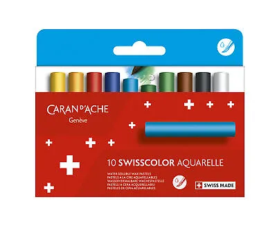 Box Of 10 Swisscolor Water Soluable Wax Pastel Crayons In Cardboard Box • £13.49