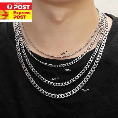 Silver  Stainless Steel 3 5 7 9 11 Mm Curb Cuban Chain Necklace Hip Hop Men Boys • $11.82