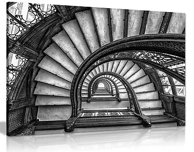 £44.99 • Buy Black & White Infinite Spiral Stair Case Framed Canvas Print Wall Art Home Decor