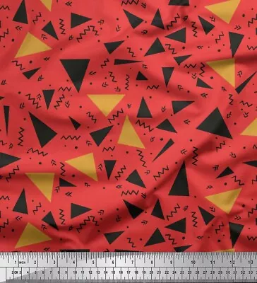 Soimoi Orange Cotton Poplin Fabric Dot|Zig Zag & Triangle Geometric-MEL • $9