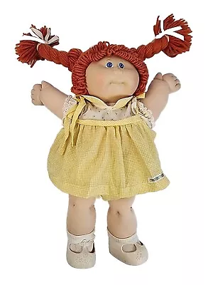 Vintage 1980's Cabbage Patch Kid Jesmar Red Hair Blue Eyes Yelllow Dress • $125