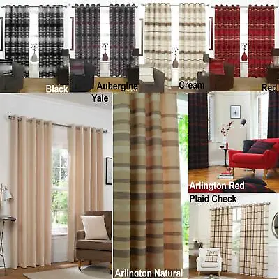 Striped Eyelet Curtains Modern Ring Top Ready Made Fully Lined Curtain REDUCED • £55.95