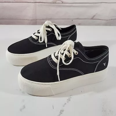 Windsor Smith Rekindle Canvas Platform Sneakers Womens 9 Black White Discontinue • $99.98