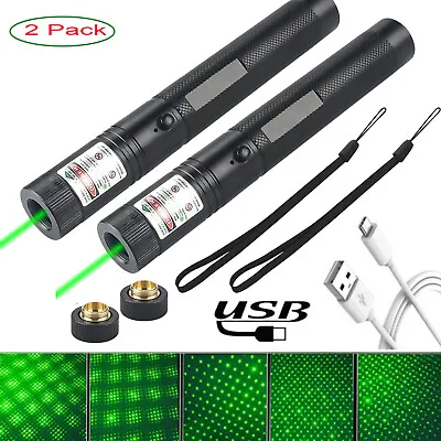 2X 5000Mile 532nm Green Laser Pointer Pen Light Star Beam USB Rechargeable Lazer • $18.95