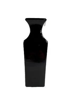 Royal Heager Black 12 Inch Tall Vase Pottery 2001 Glazed Square 616-05 • $39.96