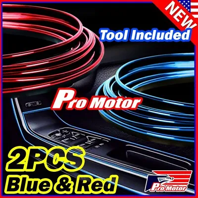 2X Red Chrome Blue Car Interior Door Gap Edge Line Insert Molding Trim Strip • $9.80