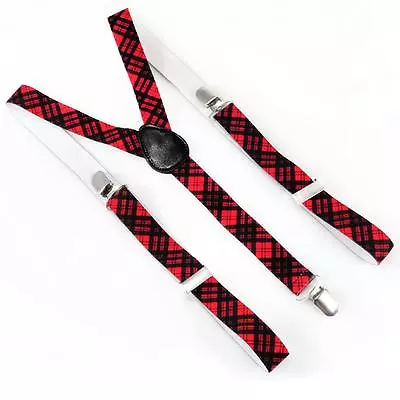 3pcs Red Tartan School Girl Nerd Geek Glasses Bow  Tie Braces Fancy Dress Set • £3.99