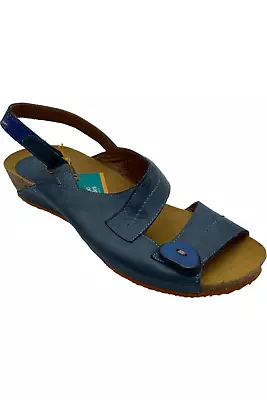 Sergio Tomani Leather Wedge Sandals Ada Navy • $54.99