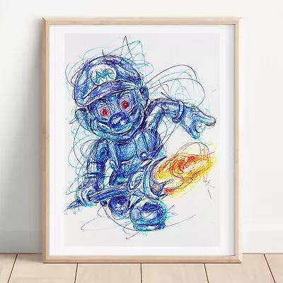 Shadow Mario Ballpoint Pen Print Super Mario Sunshine Art Poster • $10.99