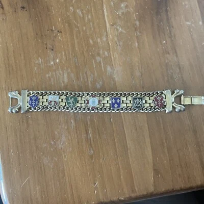 $40 • Buy Vintage Gold Tone 7 Enamel Crests  Bracelet