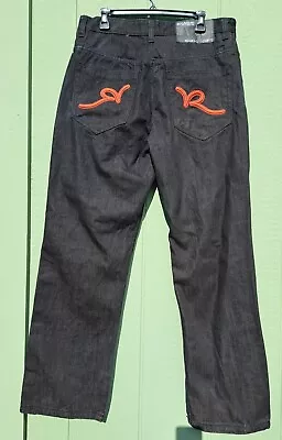 VINTAGE Rocawear Jeans Mens 36x33 Black Denim Baggy Wide Leg Skater Grunge Y2K • $38