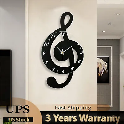 Modern Musical Note Glass Wall Clock Living Room Hanging Clocks Silent 9.5  US • $40