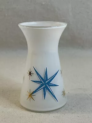 MCM Bartlett Collin’s Atomic Starburst 4” Bud Vase White Blue Gold Vintage • $25