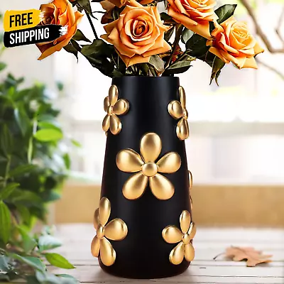 Black And Gold Vase For Flower 8 Inch Tall Unique Black Vases For Centerpieces • £41.06