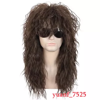 Wig For Men Long Curly Hair Wig Mullet Wigs Cosplay Rocker White Black Brown • $32.04