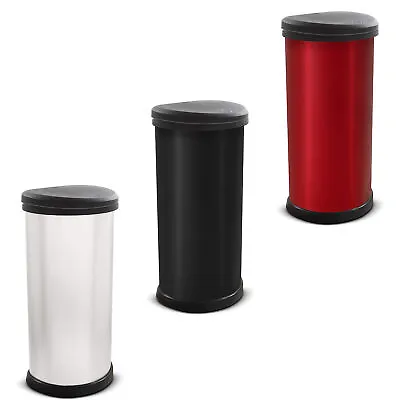 Metal Effect Kitchen One Touch Lid Deco Trash Waste Household Bin 40 Litres • £40.97