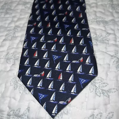 Thatcher Spring Nantucket Yacht Club Men's Tie Blue Silk Nautical Boat Ship Flag • $255.98