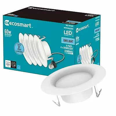 4-Pack EcoSmart 4  In Integrated LED Recessed Trim Daylight White NEW Can Lights • $17.05