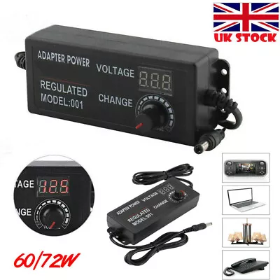 60/72W Electrical Power Supply Adapter Charger Variable Voltage Adjustable UK • £9.89