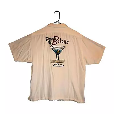 Tommy Bahama Button Shirt Mens Medium White Embroidered Bar None Martini • $24