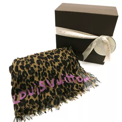 Authentic LOUIS VUITTON Leopard Stole M72215 Black Silk #36631893 • £281.23